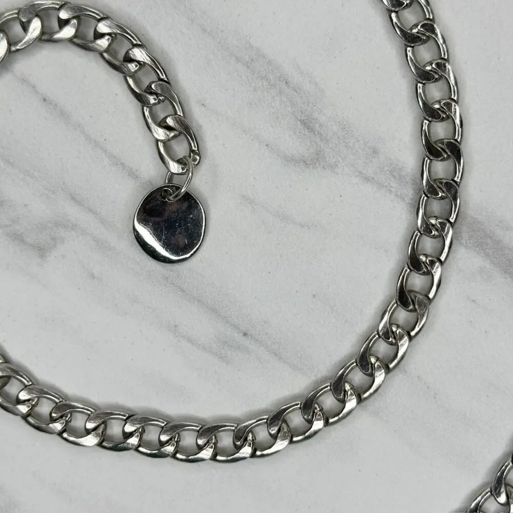Silver Tone Curb Chain Link Belt Lobster Clasp One Size (OS) ✨